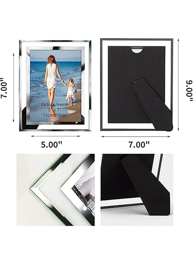 U-HOOME - Photo Frame Modern Picture Frame 5×7 Tabletop Photo Frame Friends Gifts Silver Glass Photo Frames For Tabletop Or Wall Mounting Display - Image 1