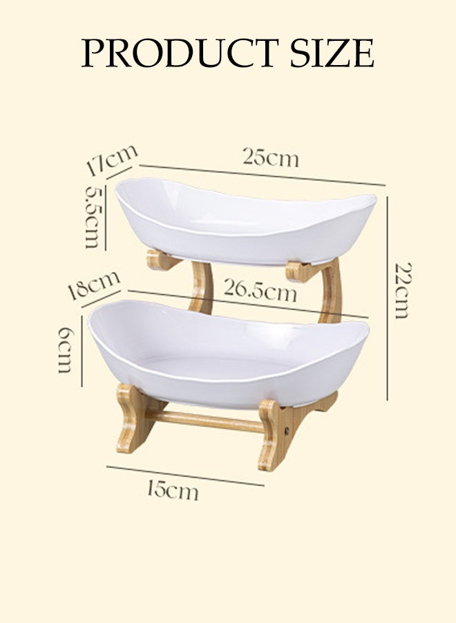 DUNISO سلة فواكه بطبقتين وعاء فواكه للمطبخ أوعية تخزين فواكه أنيقة تدوم طويلاً أطباق تقديم فاخرة لتقديم الوجبات الخفيفة صواني تقديم للحلويات مجموعة أوعية بيضاوية مع حامل طبيعي مجموعة صواني تقديم بطبقات للفواكه والخضروات - Image 4
