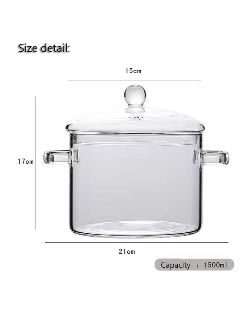 Generic - Glass Saucepan, 1500ML Thick Borosilicate Glass Pot, Clear Glass Cooking Pot, Glass Saucepan with Cover, Heat-resistant Glass Stovetop Pot - Image 1