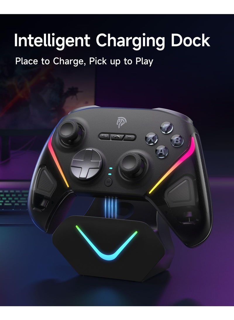 D10 Tri-mode Wireless/Bluetooth/Wired Gaming Controller Bluetooth Gamepad with Charging Dock TMR Joysticks, Dual-Mode Triggers, Mechanical Buttons, RGB Lights for PC, Switch, Android, iOS