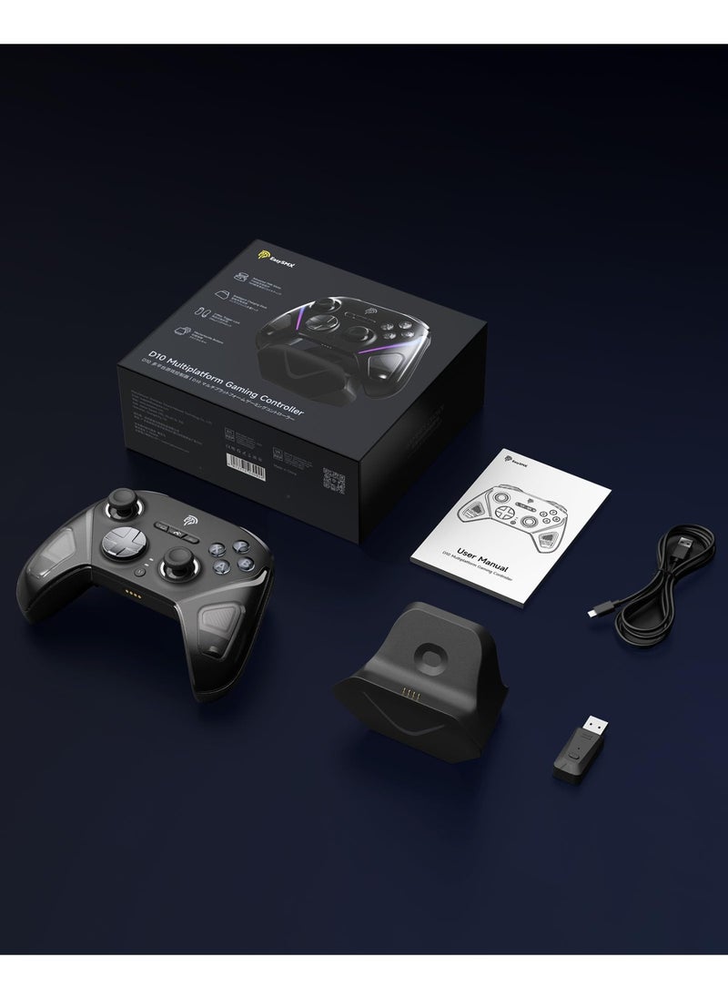 D10 Tri-mode Wireless/Bluetooth/Wired Gaming Controller Bluetooth Gamepad with Charging Dock TMR Joysticks, Dual-Mode Triggers, Mechanical Buttons, RGB Lights for PC, Switch, Android, iOS