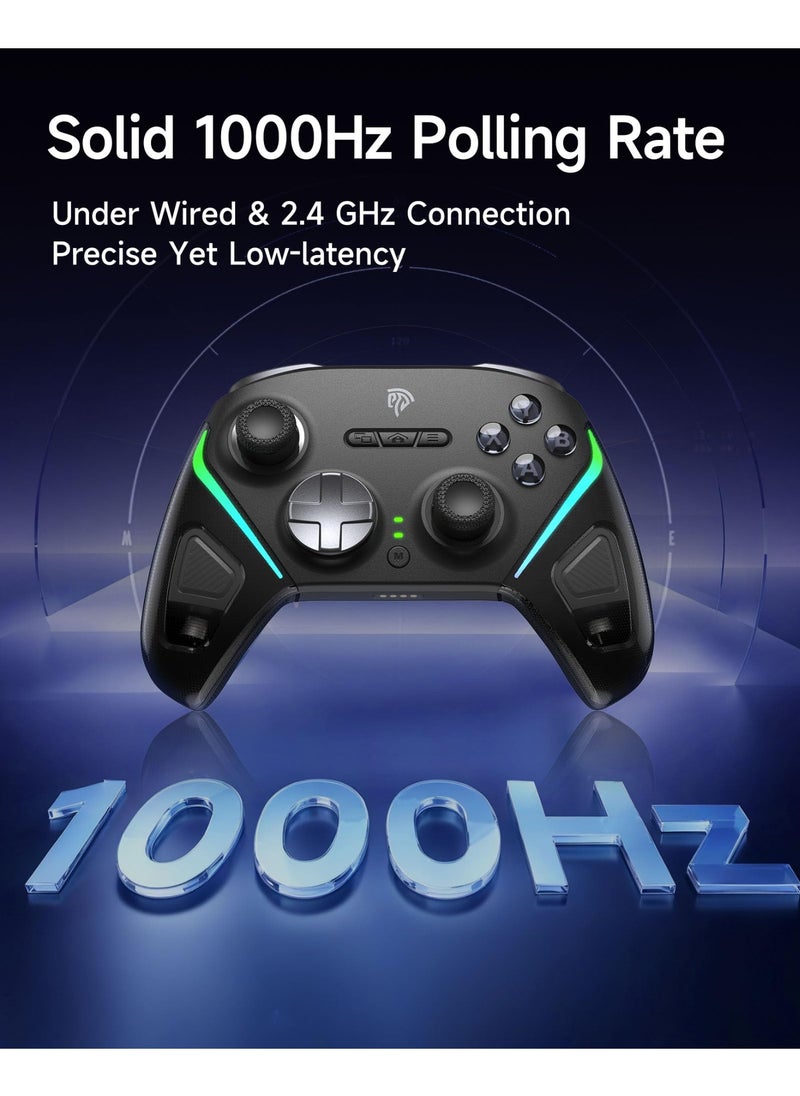 D10 Tri-mode Wireless/Bluetooth/Wired Gaming Controller Bluetooth Gamepad with Charging Dock TMR Joysticks, Dual-Mode Triggers, Mechanical Buttons, RGB Lights for PC, Switch, Android, iOS