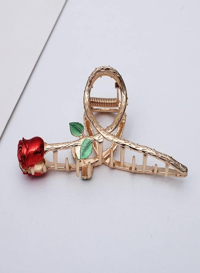 Cauaoa 1 Piece Red Rose Metal Hair Claw Clips, Large Shark Clips, Large Shark Non-Slip Barrettes for Strong Hold, Fashion Accessories for Long Thick Thin Curly Hair, Hair Clips - Image 1