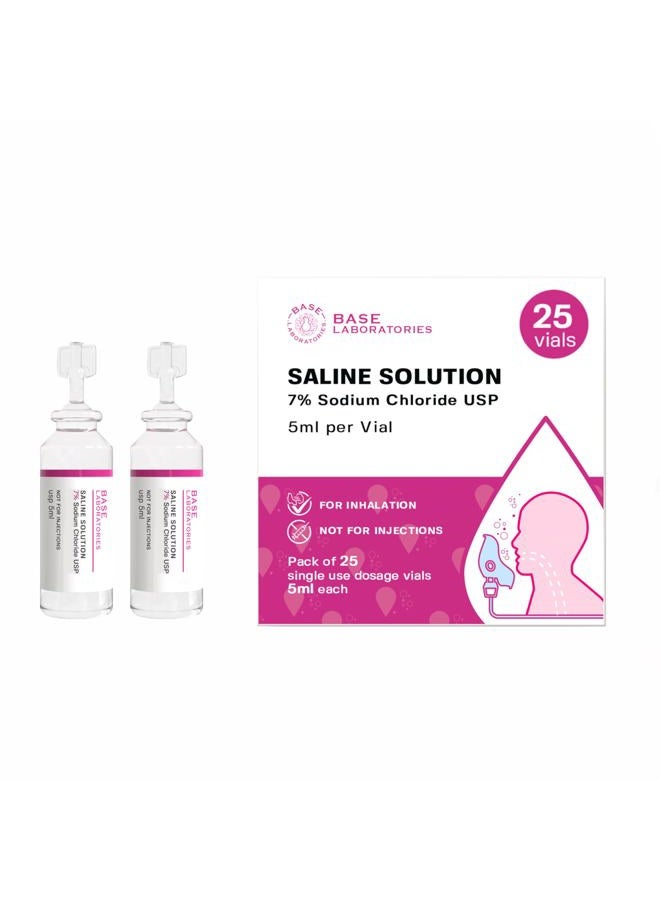 BASE LABORATORIES 7% Saline Solution for Nebulizer Machine | Saline Solution for Inhalation & Nasal Irrigation | High 7% Concentration l 25 Vials 5ml Unit Dose  - Image 1