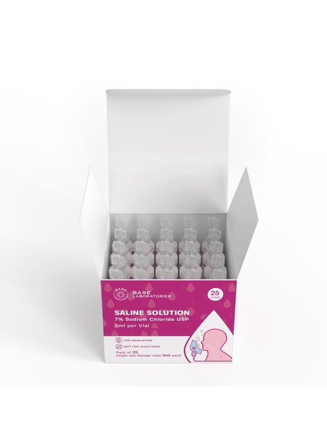 BASE LABORATORIES 7% Saline Solution for Nebulizer Machine | Saline Solution for Inhalation & Nasal Irrigation | High 7% Concentration l 25 Vials 5ml Unit Dose  - Image 2