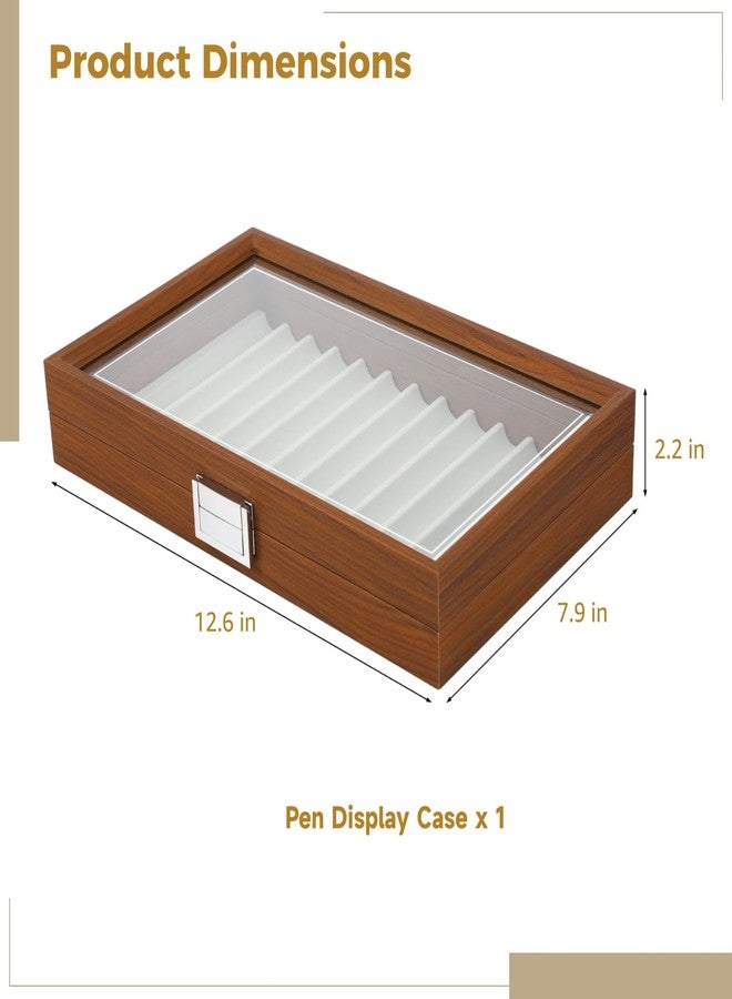 Homaisson Pen Display Box, Elegant Walnut Fountain Pen Storage Case, 12 Slot Display, Smooth Woodgrain, Glass Cover, Smooth Metal Hinges Pen Display Case Ideal for Collectors - Image 4