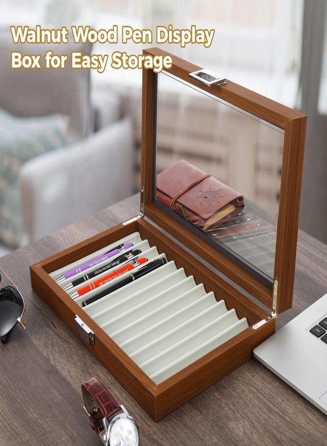 Homaisson Pen Display Box, Elegant Walnut Fountain Pen Storage Case, 12 Slot Display, Smooth Woodgrain, Glass Cover, Smooth Metal Hinges Pen Display Case Ideal for Collectors - Image 2