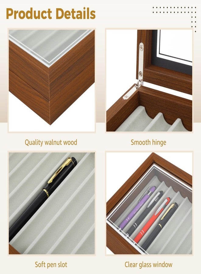 Homaisson Pen Display Box, Elegant Walnut Fountain Pen Storage Case, 12 Slot Display, Smooth Woodgrain, Glass Cover, Smooth Metal Hinges Pen Display Case Ideal for Collectors - Image 3