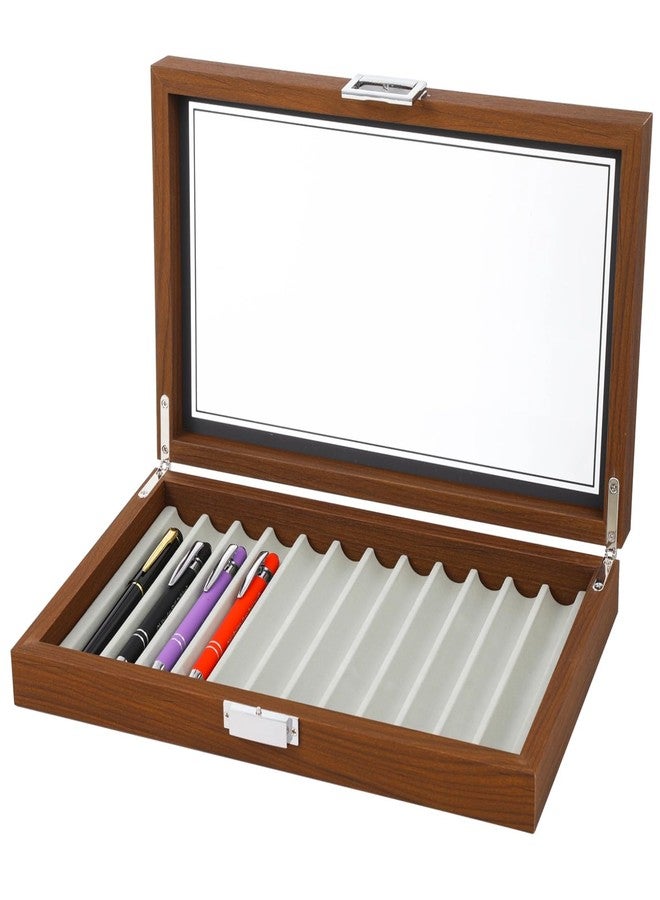 Homaisson Pen Display Box, Elegant Walnut Fountain Pen Storage Case, 12 Slot Display, Smooth Woodgrain, Glass Cover, Smooth Metal Hinges Pen Display Case Ideal for Collectors - Image 1