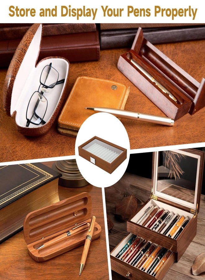 Homaisson Pen Display Box, Elegant Walnut Fountain Pen Storage Case, 12 Slot Display, Smooth Woodgrain, Glass Cover, Smooth Metal Hinges Pen Display Case Ideal for Collectors - Image 5