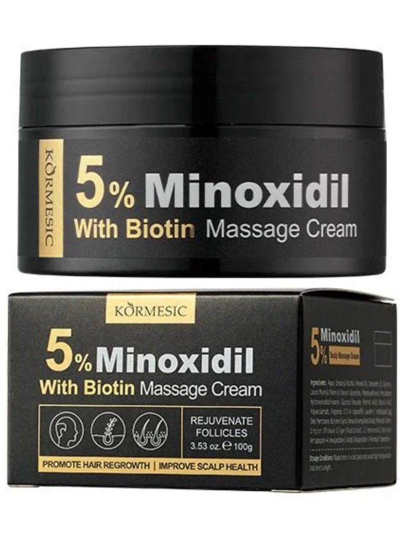Kormesic 5% Minoxidil with Biotin Massage Cream 100g Hair Regrowth Treatment Cream with Minoxidil 5% Strengthen Hair Promote Hair Growth Reduce Hair Loss Restore Hair Texture & Strength Improve Scalp Condition - Image 2