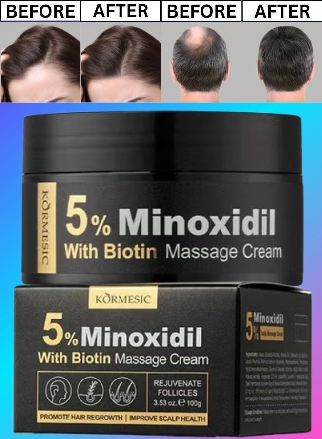 Kormesic 5% Minoxidil with Biotin Massage Cream 100g Hair Regrowth Treatment Cream with Minoxidil 5% Strengthen Hair Promote Hair Growth Reduce Hair Loss Restore Hair Texture & Strength Improve Scalp Condition - Image 1