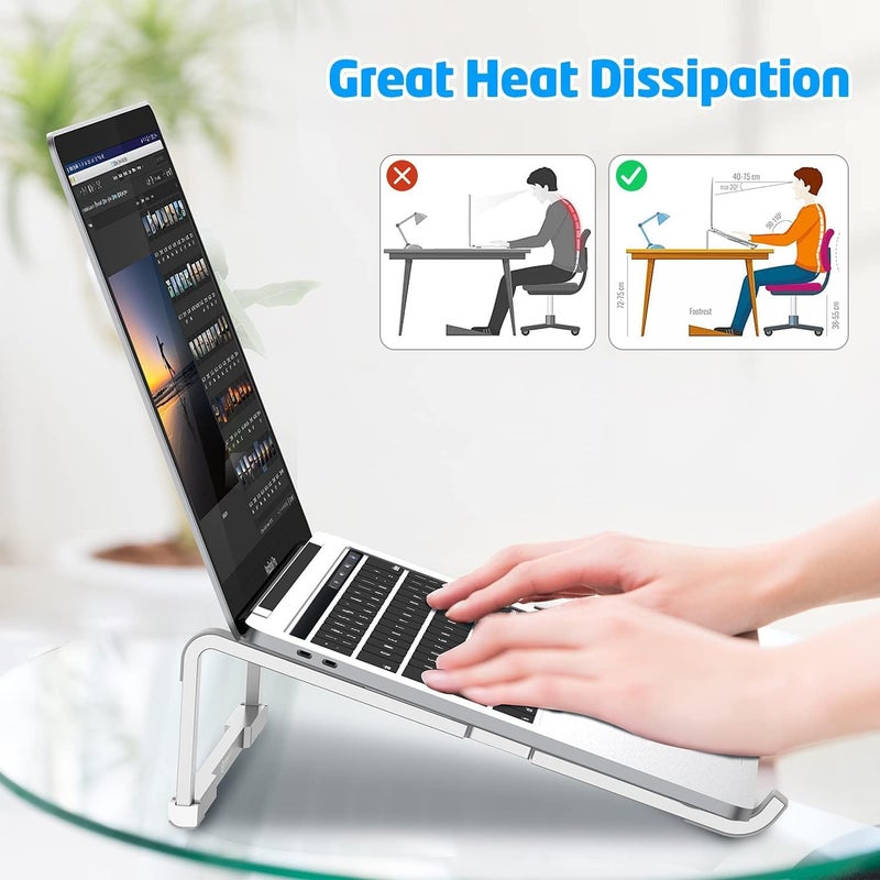 KASTWAVE Laptop Stand for Desk Adjustable Foldable Lightweight Aluminum Laptop Holder Riser, Flat Folding for Storage/Travel - Image 3