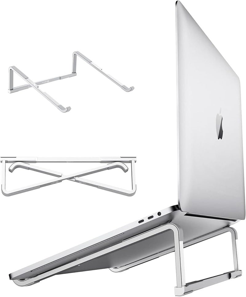 KASTWAVE Laptop Stand for Desk Adjustable Foldable Lightweight Aluminum Laptop Holder Riser, Flat Folding for Storage/Travel - Image 1