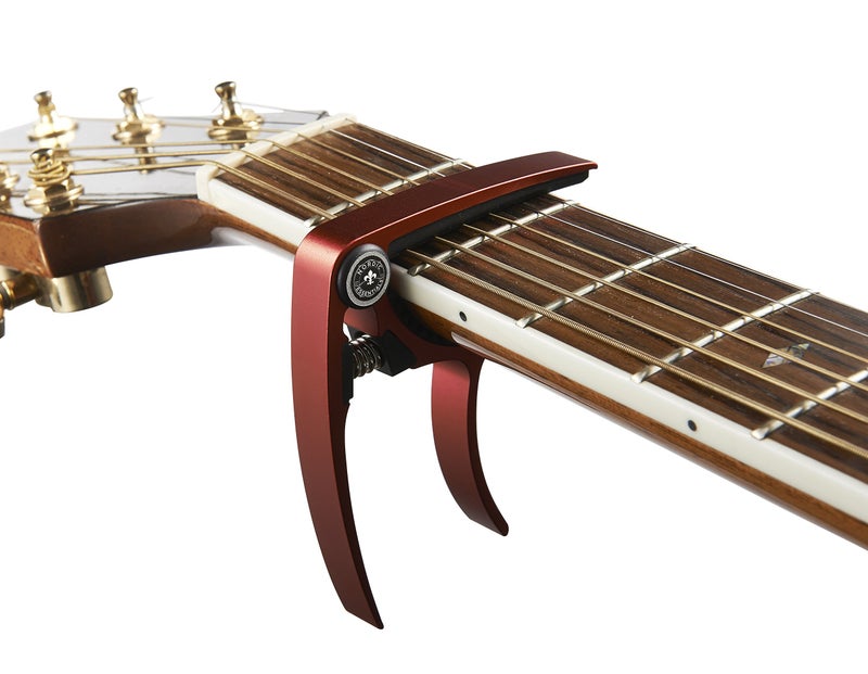 Nordic Essentials Guitar Capo (2 Pack) for Acoustic Guitars, Ukulele, Banjo, Mandolin, Bass - Made of Ultra Lightweight Aluminum Metal (1.2 oz!) for 6 & 12 String Instruments - Nordic Essentials (Red + Gold) - Image 5