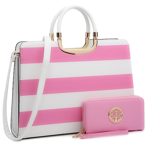 DASEIN Womens Handbag Top Handle Shoulder Bag Tote Satchel Purse Work Bag with Matching Wallet (4-Pink/White) Large - Image 4