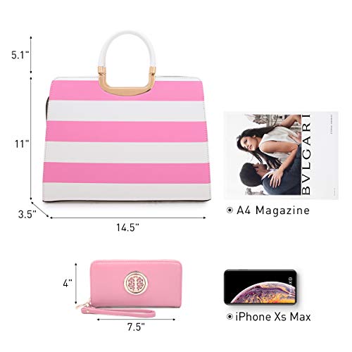 DASEIN Womens Handbag Top Handle Shoulder Bag Tote Satchel Purse Work Bag with Matching Wallet (4-Pink/White) Large - Image 5