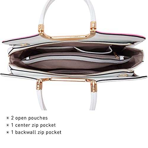 DASEIN Womens Handbag Top Handle Shoulder Bag Tote Satchel Purse Work Bag with Matching Wallet (4-Pink/White) Large - Image 3