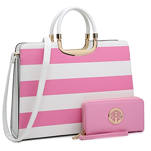 DASEIN Womens Handbag Top Handle Shoulder Bag Tote Satchel Purse Work Bag with Matching Wallet (4-Pink/White) Large - Image 1