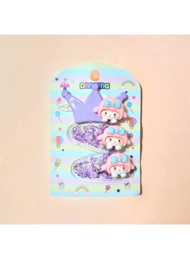 مجموعة من ٣ كلبس للشعر / بنفسجي - Image 1