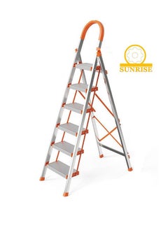 6 Steps Ladder Aluminum Folding Step Stool With Anti Slip Sturdy And Wide Pedal Lightweight Portable Multi Use Step Ladder For Home And Kitchen Use Space Saving