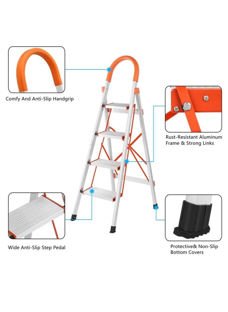 SUNRISE - 6 Steps Ladder Aluminum Folding Step Stool With Anti Slip Sturdy And Wide Pedal Lightweight Portable Multi Use Step Ladder For Home And Kitchen Use Space Saving - Image 1