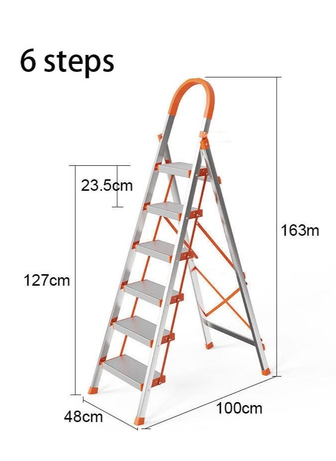 SUNRISE - 6 Steps Ladder Aluminum Folding Step Stool With Anti Slip Sturdy And Wide Pedal Lightweight Portable Multi Use Step Ladder For Home And Kitchen Use Space Saving - Image 1