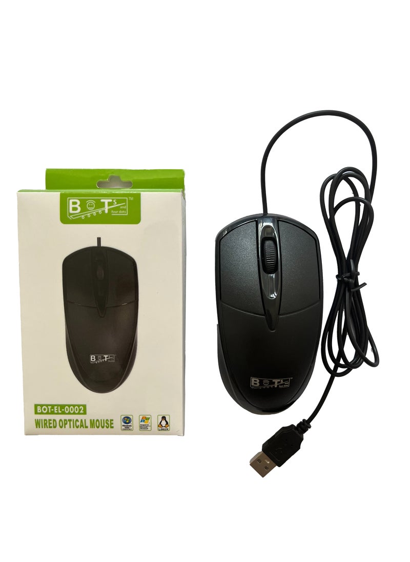 BOTs and four dots - Wired Optical Mouse for Desktop and Laptop, USB mouse ergonomic wired mouse black business mouse Optical for Desktop Laptop Office. Ref. No.: BOT-EL-0002 Black Color Mouse. - Image 1
