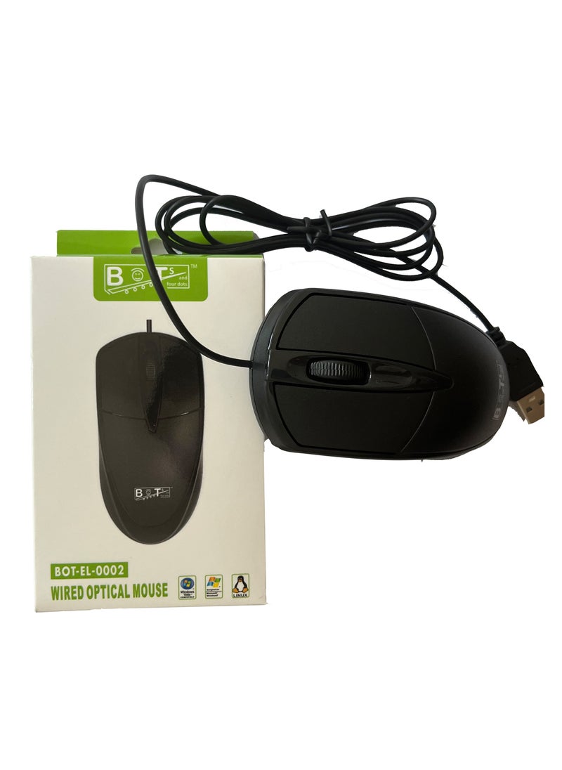 BOTs and four dots - Wired Optical Mouse for Desktop and Laptop, USB mouse ergonomic wired mouse black business mouse Optical for Desktop Laptop Office. Ref. No.: BOT-EL-0002 Black Color Mouse. - Image 1