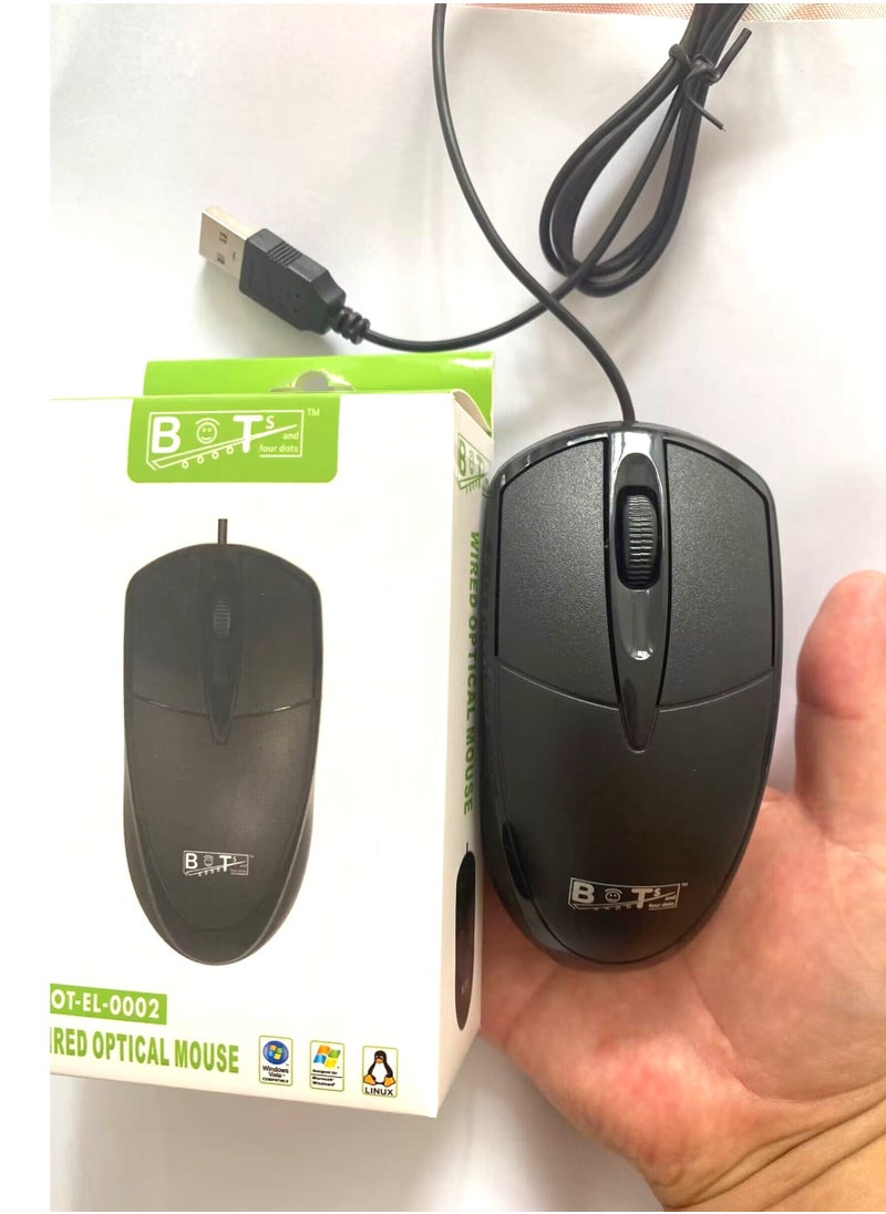 BOTs and four dots - Wired Optical Mouse for Desktop and Laptop, USB mouse ergonomic wired mouse black business mouse Optical for Desktop Laptop Office. Ref. No.: BOT-EL-0002 Black Color Mouse. - Image 1