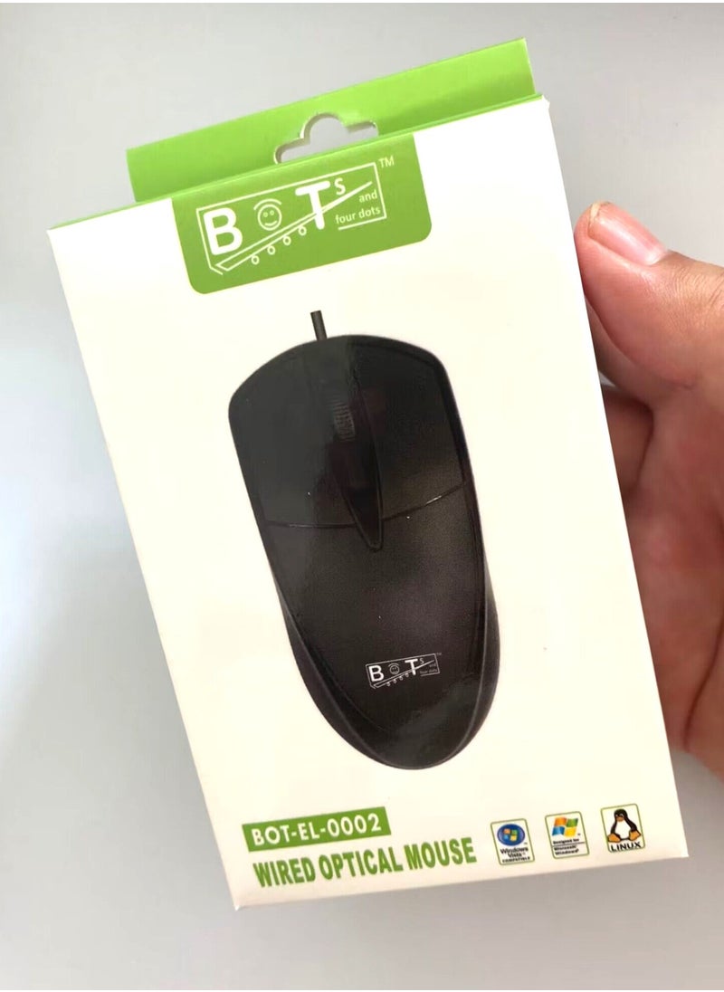 BOTs and four dots - Wired Optical Mouse for Desktop and Laptop, USB mouse ergonomic wired mouse black business mouse Optical for Desktop Laptop Office. Ref. No.: BOT-EL-0002 Black Color Mouse. - Image 1