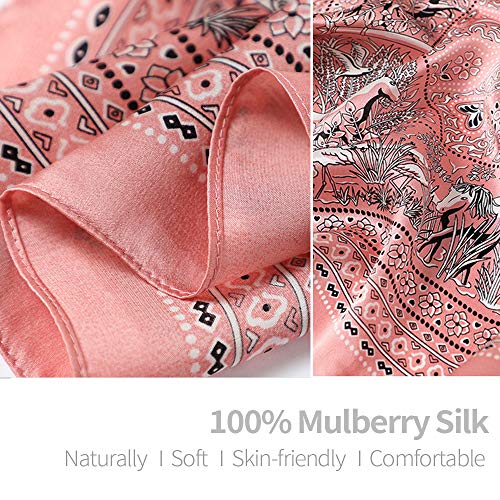 MEISEE Pure Mulberry Silk Scarfs Women Small Square Scarf 21" x 21" Breathable Lightweight Neckerchief Printed Headscarf (A-20 Pink flowers) - Image 4