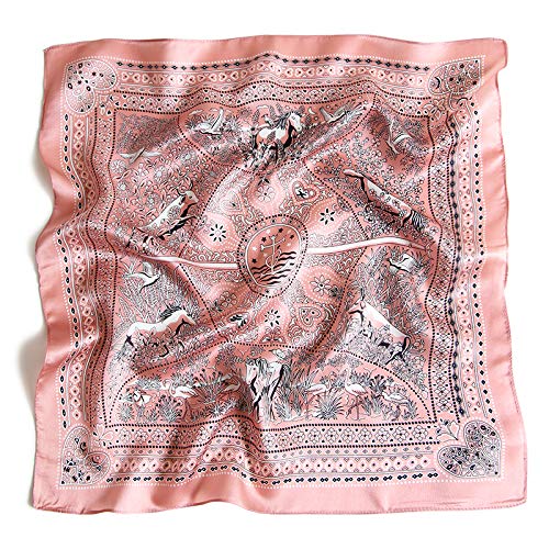 MEISEE Pure Mulberry Silk Scarfs Women Small Square Scarf 21" x 21" Breathable Lightweight Neckerchief Printed Headscarf (A-20 Pink flowers) - Image 5