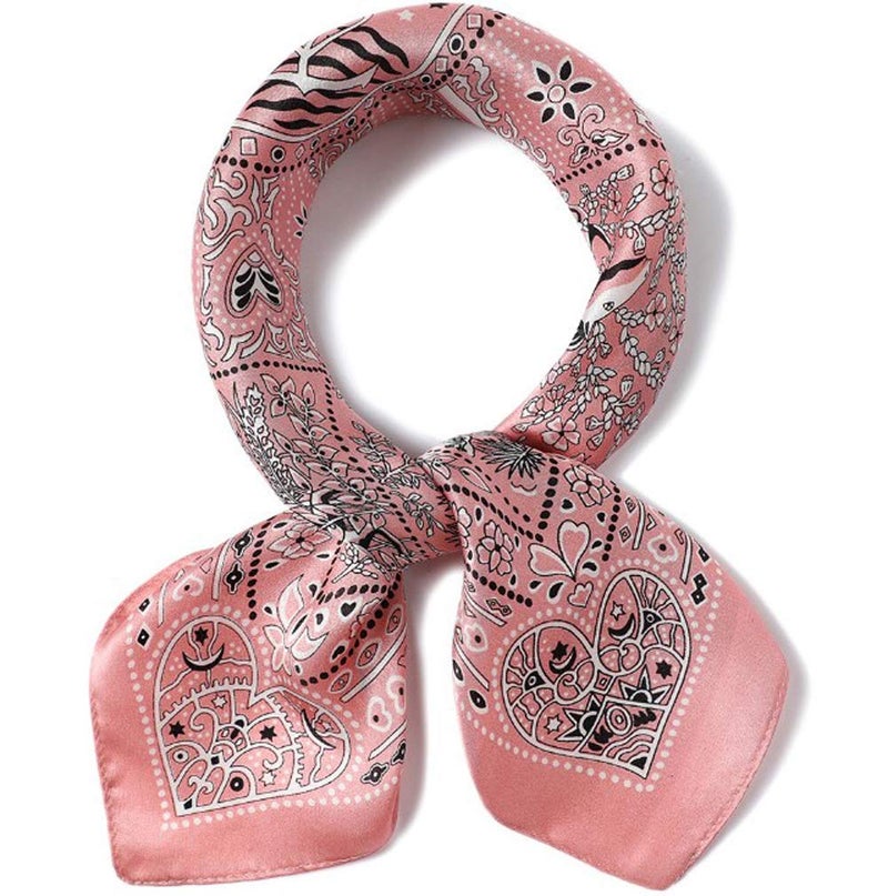MEISEE Pure Mulberry Silk Scarfs Women Small Square Scarf 21" x 21" Breathable Lightweight Neckerchief Printed Headscarf (A-20 Pink flowers) - Image 1
