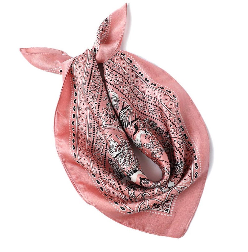 MEISEE Pure Mulberry Silk Scarfs Women Small Square Scarf 21" x 21" Breathable Lightweight Neckerchief Printed Headscarf (A-20 Pink flowers) - Image 2