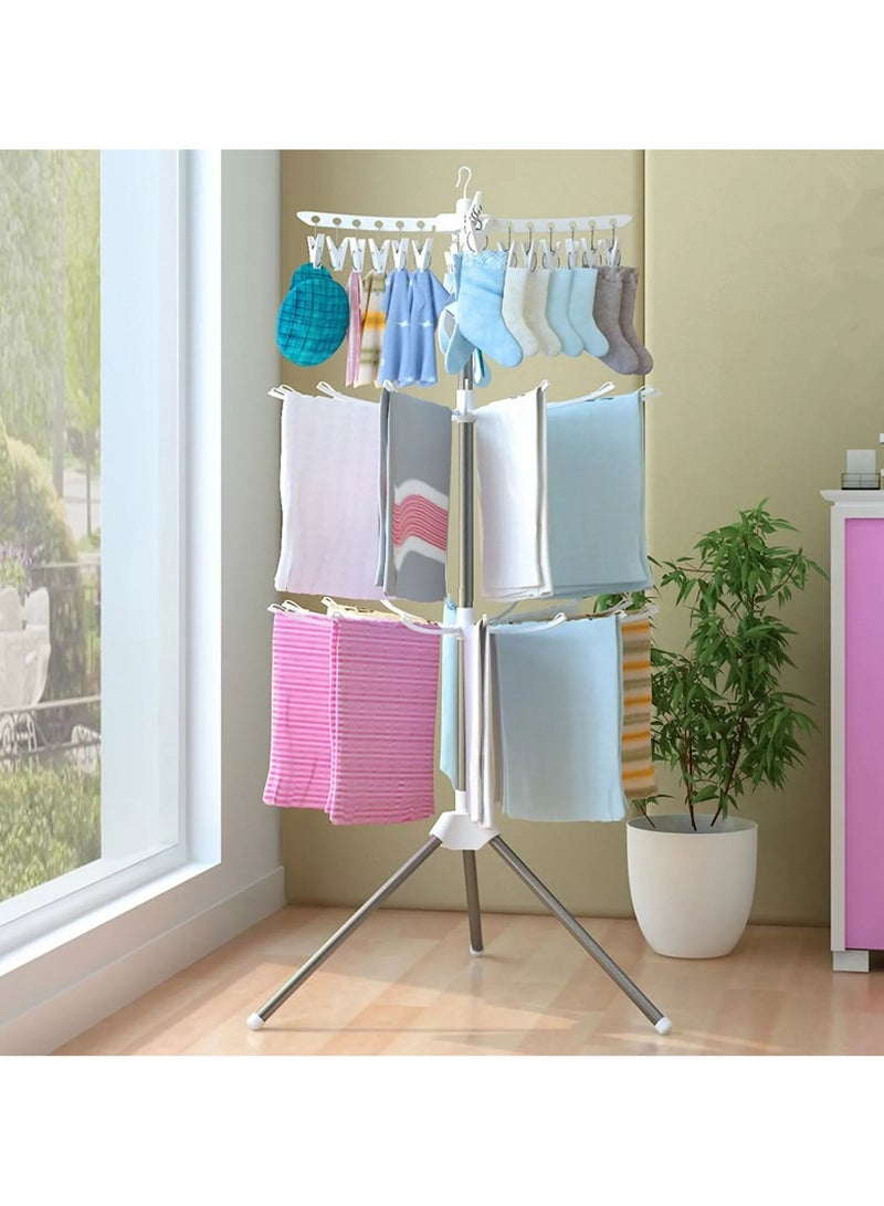 KITCHENOO 3-Tier Foldable Clothes Hanger and Perfume Clip for Hanging Tools, Underwear, Socks, Kids and Adults (White) - Image 1