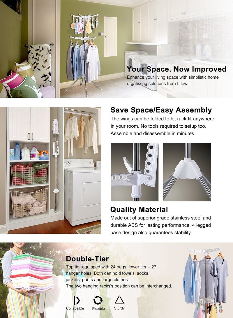 KITCHENOO 3-Tier Foldable Clothes Hanger and Perfume Clip for Hanging Tools, Underwear, Socks, Kids and Adults (White) - Image 3