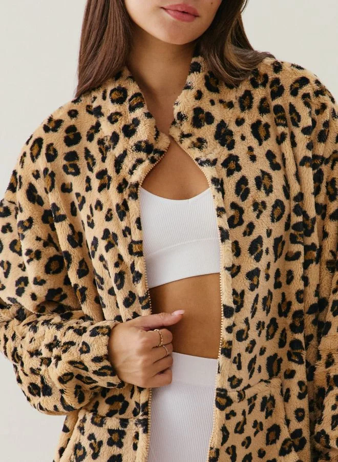 UNDIZ Brown Leopard fleece jacket for Women | Best Price UAE