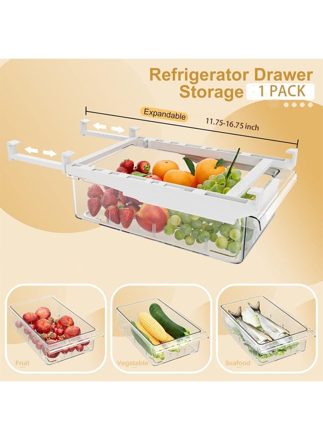 Hihonor 1 Pack Refrigerator Drawer Organizer, Pull Out Shelf Storage Transparent Organizer for Egg, Fruit, Vegetable, Seafood, Meat, Fit All Fridge Shelves Under 0.78'' - Image 2