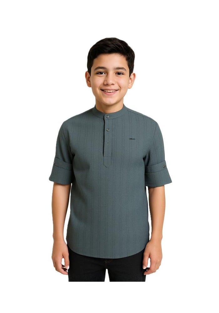 CHARCHIT Boys Full Sleeves Textured Solid Shirt Kurta Style Shirt - Image 1