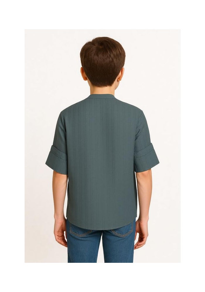 CHARCHIT Boys Full Sleeves Textured Solid Shirt Kurta Style Shirt - Image 2