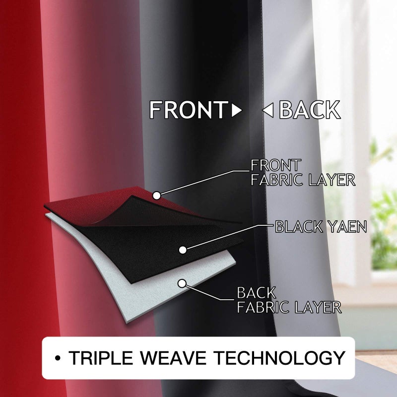 COSVIYA Grommet Ombre Room Darkening Curtains 63 inches Length for Kids Bedroom Polyester Light Blocking Red and Black Gradient Window Drapes/Curtains for Living Room/Kitchen 2 Panels  52x63 inches - Image 4