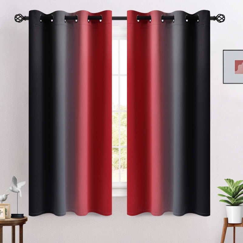 COSVIYA Grommet Ombre Room Darkening Curtains 63 inches Length for Kids Bedroom Polyester Light Blocking Red and Black Gradient Window Drapes/Curtains for Living Room/Kitchen 2 Panels  52x63 inches - Image 2