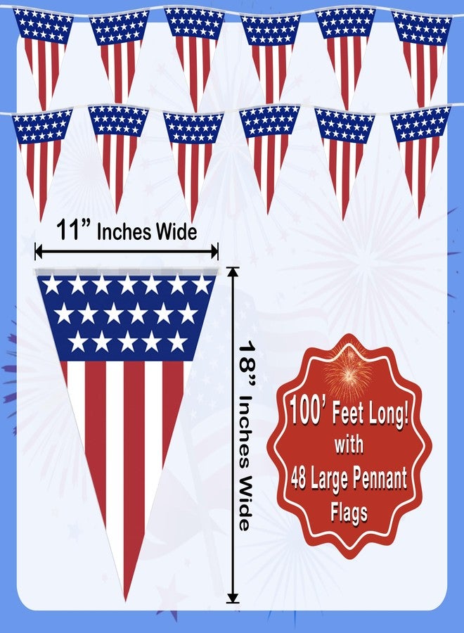 BASHOUT USA Flag Pennant Banner | 100’ FT. Long American String Flags | 18” Inch Tall Triangle Flag Decorations USA Party | Stars and Stripes Bunting Garland | 4th of July Patriotic Decoration | BASHOUT - Image 4