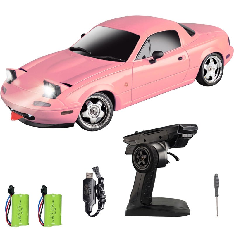 سيارة Drift RC LD1804 مقياس 118 ميني MX5 RWD 24GHz مياتا مركبات RC مع جيروسكوب وأضواء LED للألعاب الهواية للبالغين باللون الوردي