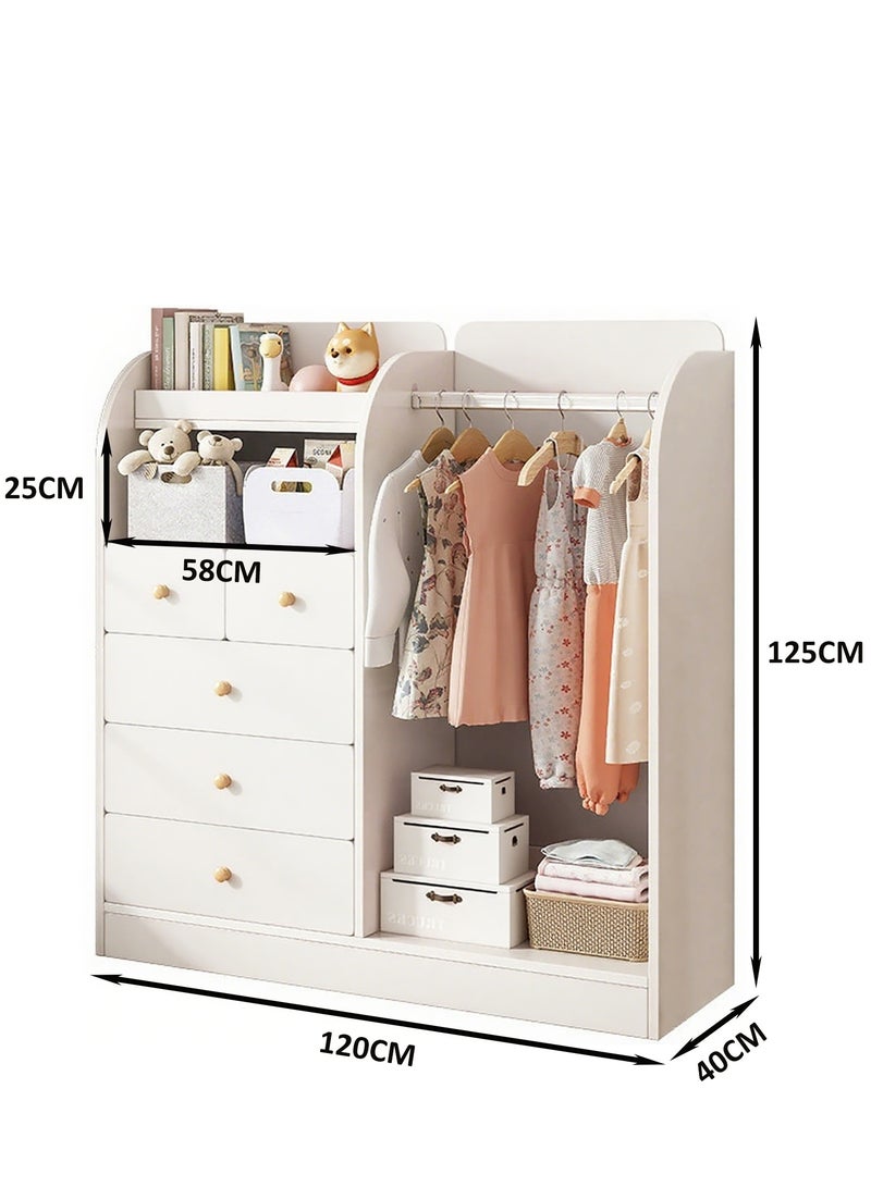 YY-Recheer Kids Wardrobe Wooden Storage Cabinet with Drawers, 125cm Height Kids Bedroom Furniture Closet for Dress up - Image 2