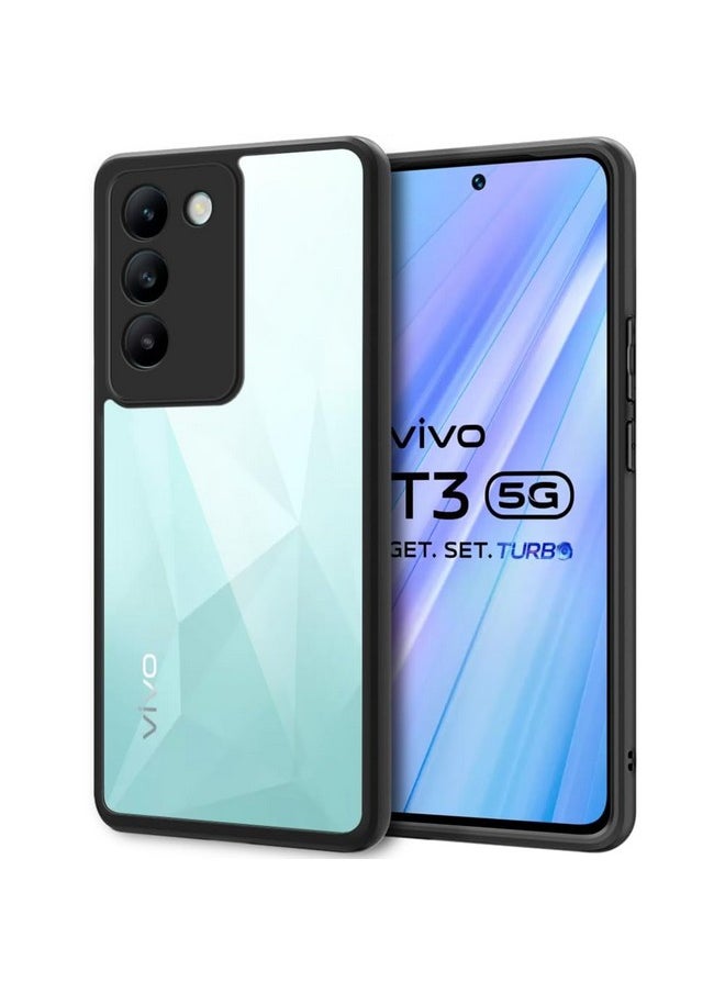 ذا جيفت كارت غطاء خلفي أنيق ومضاد للصدمات من TheGiftKart لهاتف Vivo T3 5G / Y200e 5G | حماية 360 درجة | غطاء خلفي شفاف صلب وشفاف لهاتف Vivo T3 / Y200e 5G (PC وTPU، مصد أسود)  - Image 1