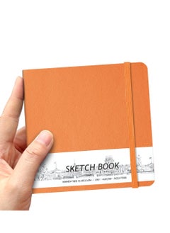 Excefore Hardcover PU Leather Sketchbook, 5" x 5", 58 Sheets 150 GSM Beige Dowling Paper, Office School Supplies, Notebooks Blank Pages Sketchbooks, for Beginners Artists, Orange  - Image 1