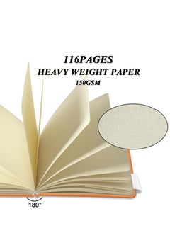 Excefore Hardcover PU Leather Sketchbook, 5" x 5", 58 Sheets 150 GSM Beige Dowling Paper, Office School Supplies, Notebooks Blank Pages Sketchbooks, for Beginners Artists, Orange  - Image 3