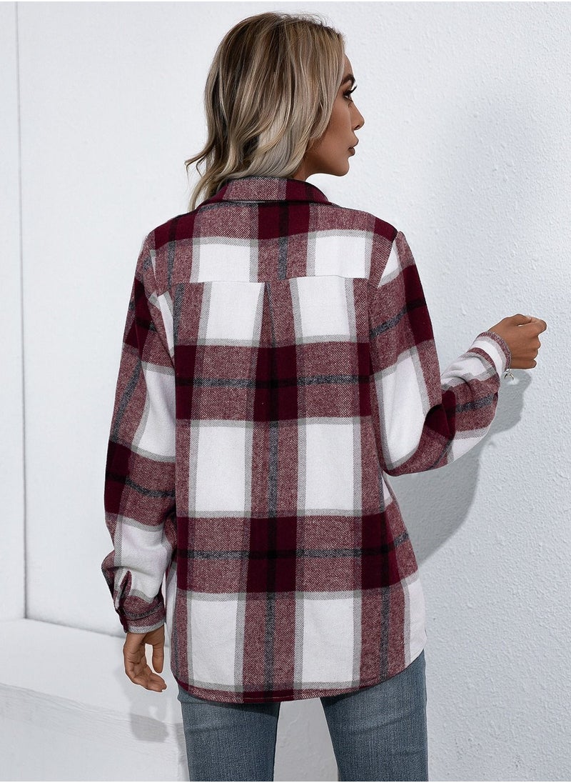 Generic Long Sleeve Thickened Cashmere Plaid Shirt Multicolour  - Image 2